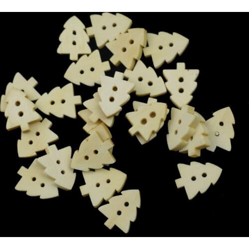 100PCS Christmas Tree Mixed Decorative Wood Buttons 2 Holes Nature Wooden Sewing Button DIY Crafts Christmas Button