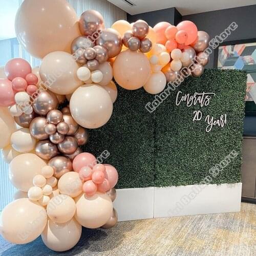 117pcs Birthday Party Wedding Double Cream Peach Latex Balloon Arch Kit Retro Pink Balloon Garland Baby Shower Event Decoration