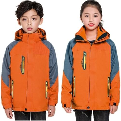 2 in 1 Kids Boys Girls Windproof Waterproof Hiking Mountain Jackets Fleece Children Outdoor Winter Wind Coats For Camping Skiing