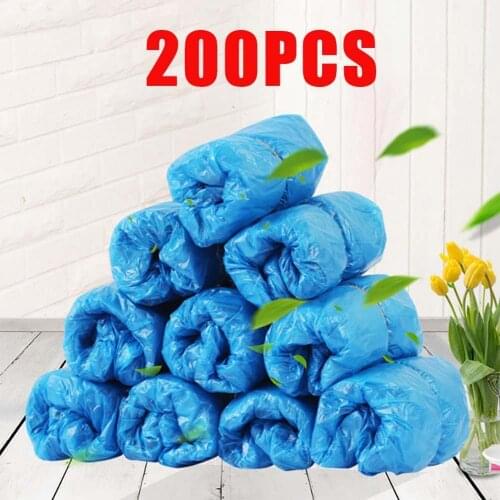 200Pcs Shoes Covers Disposable Dust Covers Waterproof Plastic Disposable Boot Shoe Cover Dustproof Protective Overshoes Blue