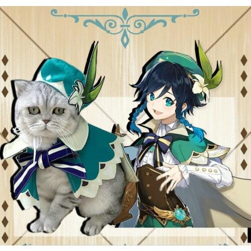 2021 New Style Pet Clothes Game Genshin Impact Venti Cosplay Costume Anime Cat Hat Cloak