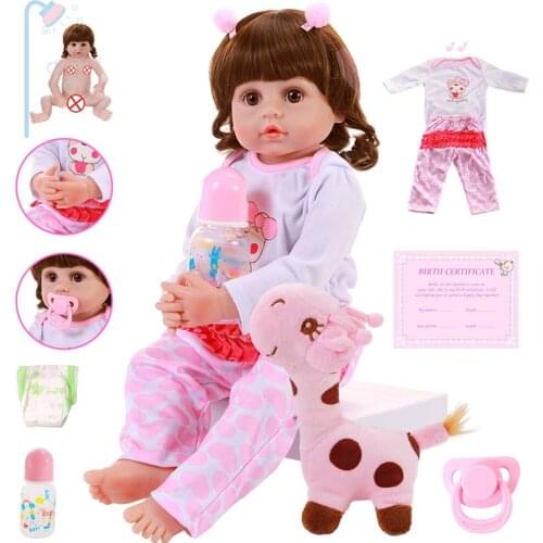 22" Reborn Baby Doll 56CM Full Body Silicone Newborn Babies DOLL Adorable Lifelike Bath Toy Princess Bonecas With Giraffe Doll