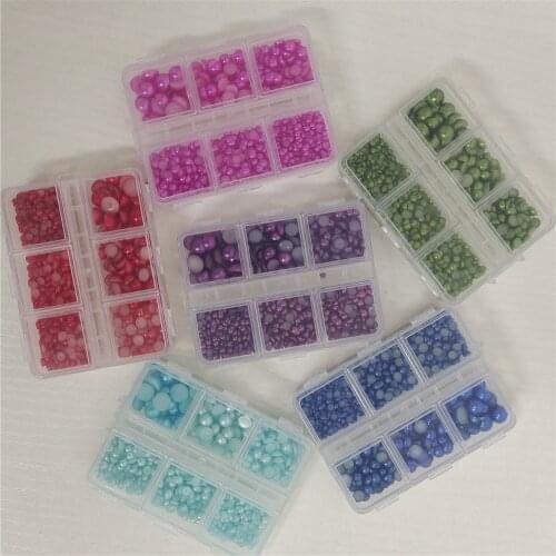 3mm-8mm 1000pcs all colours Half Round plastic pearl Non Hotfix Nail Art Rhinestones Jewelry Making DIY Garment Shoes Decoration
