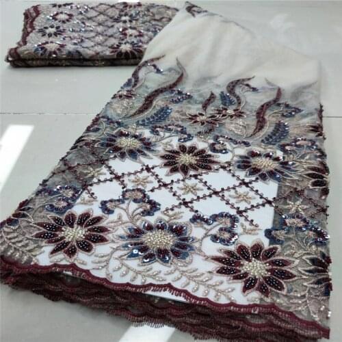 Handmade 3d flower beaded sequins embroideried french net tulle lace fabric plenty hand work style cloth YYN74