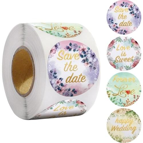 500pcs/roll round gold foil Love is Sweet thank you stickers for happy wedding anniversary gift decoration seal label scrapbook