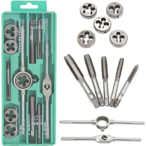 8-12pcs/set Multifunction NC Screw Tap & Die Set External Thread Cutting Tapping Hand Tool Kit with M6 M7 M8 M10 M12 Taps