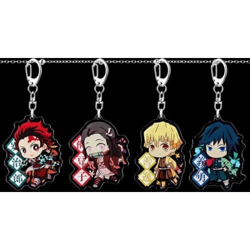 Popular Anime Demon Slayer Keychain Cute Brinco Blade of Ghost Key Chain Kamado Tanjirou Cosplay Pompom Yaiba Keyring Pendant