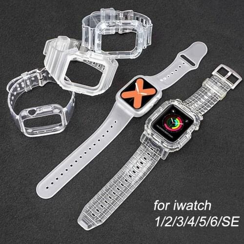 Case+Strap for Apple Watch Band iWatch Series 6 SE 5 4 3 2 1 44mm 40mm 42mm 38mm Transparent Sport Silicone Wrist Bracelet