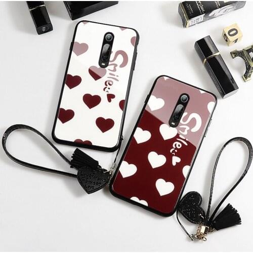 Case & Strap For OPPO F11 F7 F9 F5 phone Cases Smile red Heart Tempered Glass Hard back Cover For OPPO F11 Pro f5 f7 f9 case