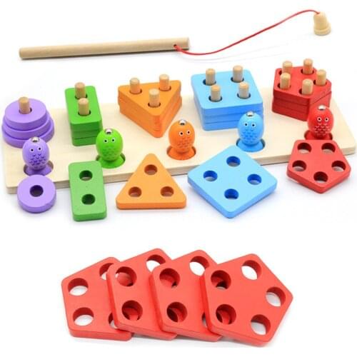Wooden Toys For Children Geometric Shape Paired Building Blocks Early Education Learn Kids Toys Magnetic Fishing Montessori Toy