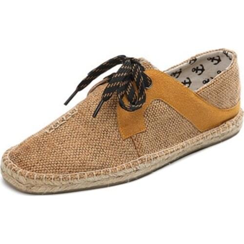 Mens Shoes Casual Male Breathable Spring Boat Canvas Shoes Men Fashion Soft Lace Up Espadrilles Men Hemp Shoes Rubber Size 38-44