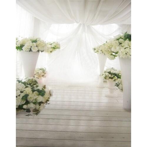 5x7ft White Flowers Wooden Floor Muslin Photography Backdrops Photo Props Studio Background