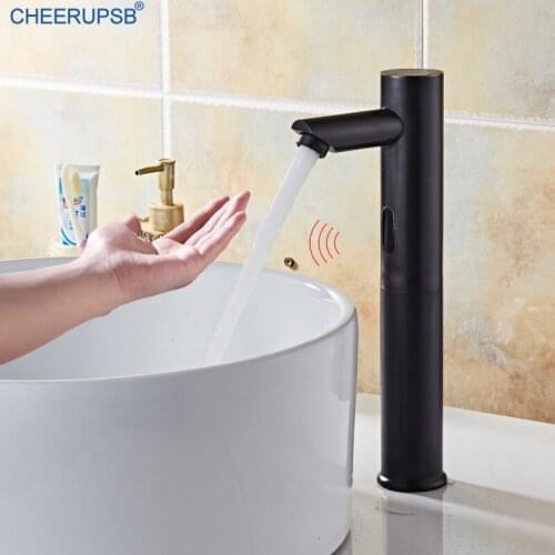 Bathroom Infrared Motion Sensor Faucet Single Cold Automatic Tap Single Cold Deck Mount Bronze Black Faucets Smart Vintage Taps