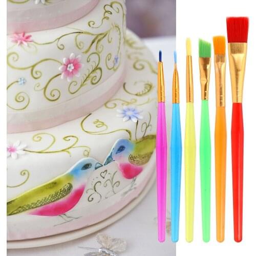 Cake Painting Brush Crystal Handle Design Cake Dessert Decorating Pen Fondant Cake Sugar Decor Tool Set for Drawing 6pcs/set
