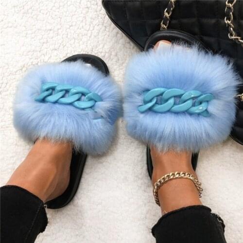 Custom logo open toe classic casual summer diamond sandals women extra fluffy fur slides
