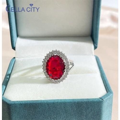 Cellacity Ruby Ring For Charm Lady With Oval Shape Gemstones silver 925 jewelry gift wedding party wholesale gift size 6-10