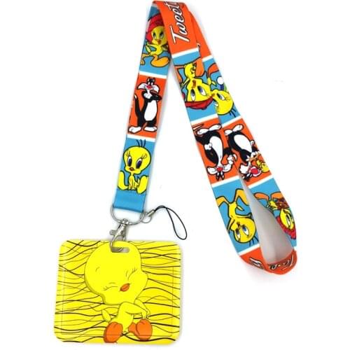 Cat and Yellow Ducks Lanyard Credit Card ID Holder Bag Student Women Travel Card Cover Badge Car Keychain Decorations