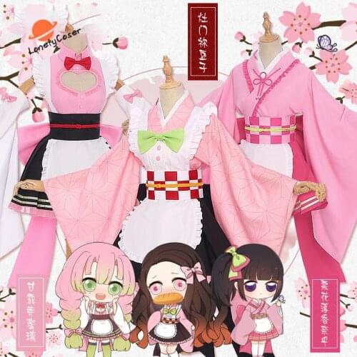 Anime Demon Slayer Cosplay Costume Tsuyuri Kanawo Kamado NezukoKanroji Mitsuri Wig Pink Dress Halloween Christmas Party Uniform