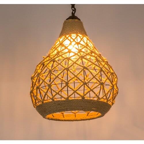 Creative hemp rope chandelier retro bar theme restaurant pendant lamp industrial droplight vintage lighting fixture