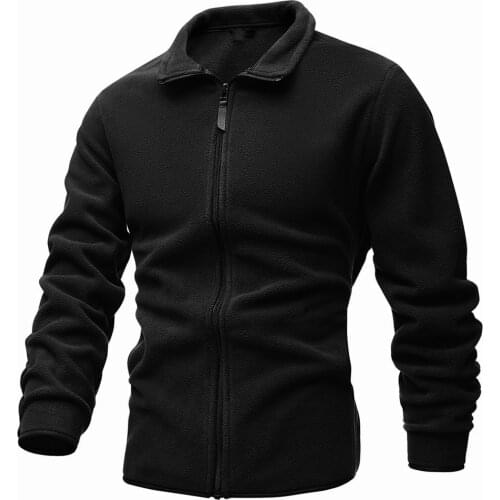 Cofekate Men Jacket Fashion Coat Zipper Turn Down Collar Fleece Coats Solid Color Long Sleeve Winter Warm Mens Jackets