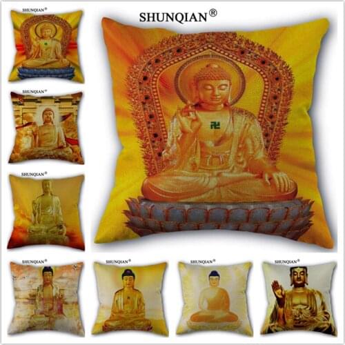 Linen Cotton Golden Buddha Pillow Cover Custom Print Home Decorative Pillows Cases 45x45cm one side WZ51610