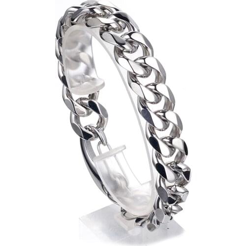 Fashion Womens Mens 15MM Silver Color 316L Stainless Steel Curb Cuban Link Chain Bracelet Bangle 7-11"