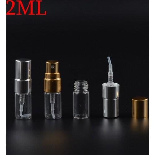 MUB - 2ML(100pcs/lot) Mini Glass Perfume Bottles With Metal Spray Empty Parfum Case Refillable Perfume Bottle Atomizer Container