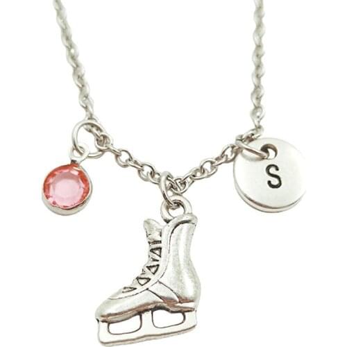 New Ice Skates Creative Initial Letter Monogram Birthstone Necklace Fashion Jewelry Women Christmas Gifts Accessories Pendants