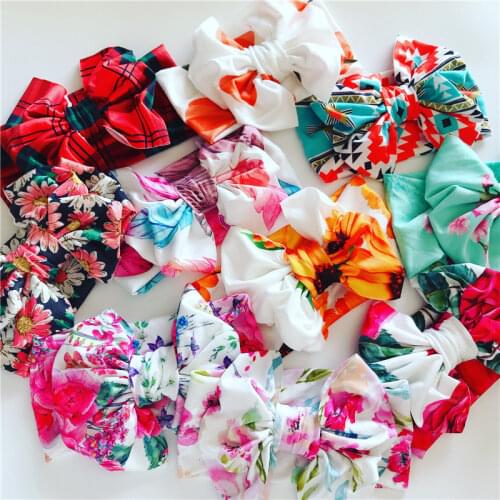 5.5 Inches Big Bows Baby Headband Floral Printing Gilrs Wide Headwrap Party Hairband Kids Winter Turban Newborn Photo Props
