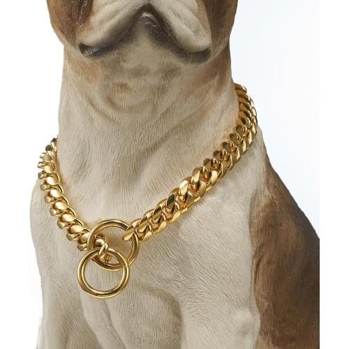 12MM Fashion Pet Dog Miami Link Chain Stainless Steel Gold Color Curb Cuban Dog Chain Pet Collar Choker Necklace 12-32inch