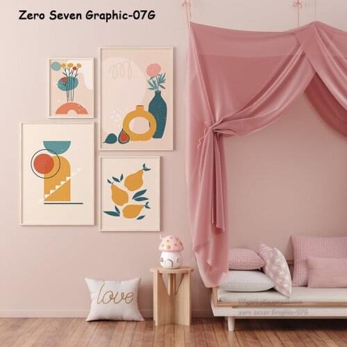 Pastel Abstract Geometrical Still Life Flowers In Vase Pear Canvas Printing Picture Wall Art Poster For Living Room Decoration