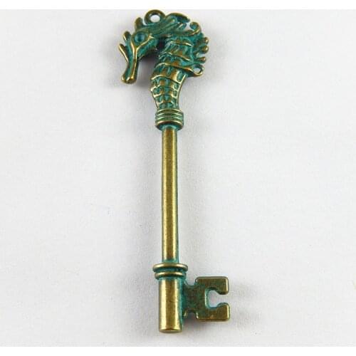 Julie Wang 10PCS Antique Green Bronze Charms Simulated Sea Horse Key Pendants Suspension Jewelry Findings Necklace Accessories