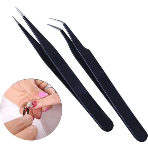 Professional Black Straight/Curved Acrylic Tweezers Nail Art Rhinestones Sequin Decoration Selection Pick Tool DIY Clip Makeup