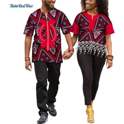 African Print Shirt for Women and Men Family Clothing Men Patchwork Pearls Top Shirts Lover Clothes Women Tassel Shirts WYQ203