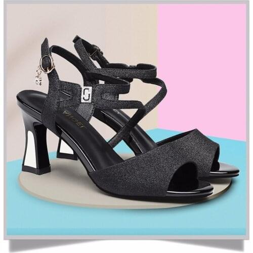 2021 New Thick Heel Joker Sandals Women Shoes Fish Mouth High Heel Street Wind Comfortable Women Fashion Sandals Summer