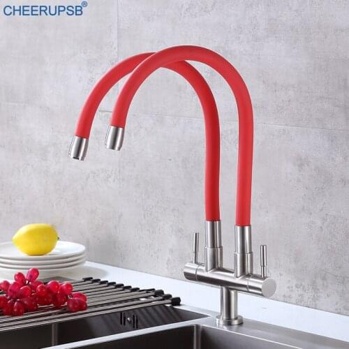 Kitchen Sink Single Cold Faucet One Hole Deck Mounted Flexible Tap Dual Handle Two Spout Nozzle Faucets Touch Sensor Smart Tap