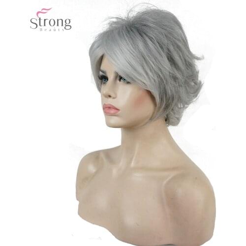 StrongBeauty Womens Silver grey Mix Short Curly Natural Wig Synthetic Heat Resistant Fiber Full Wigs