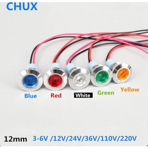 LED Metal Indicator light 12mm 3v 5V 6V 12V 24V 36V 110V 220v red yellow blue green white waterproof Signal lamp