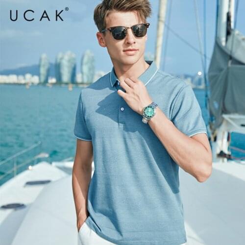 UCAK Brand Classic Turn-down Collar Striped T-Shirt Men Clothes Summer New Fashion Style Streetwear Casual Cotton Tee Tops U5596