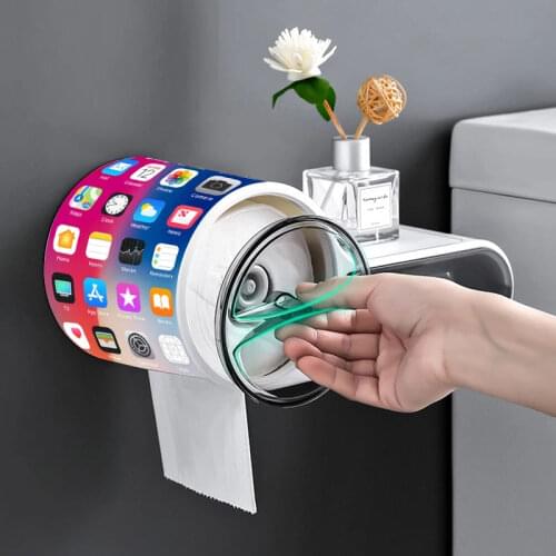Bathroom Toilet Paper Holder Wall Mounted Roll Paper Storage Box Tissue Phone Storage Shelf Bathroom Accessories Set