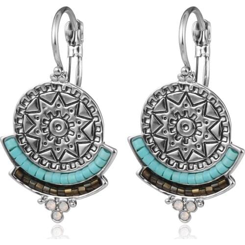 Vintage Bohemian Retro New Round Drop Earrings Rhinestone Resin Beaded Earring for Women Fashion Jewelry Pendientes Bijoux