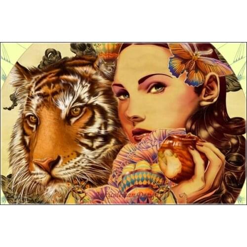 Embroidery Counted Cross Stitch Kits Needlework - Crafts 14 ct DMC Color DIY Arts Handmade Decor - Tiger and Beauty