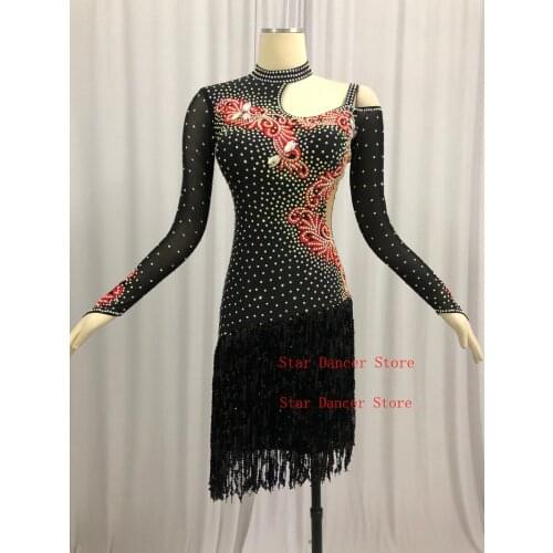 Latin Competition Dance Skirt Women 2021 High Quality Standard Latin Dancing Dress Adult Sexy Black Rumba Samba Latin Dress