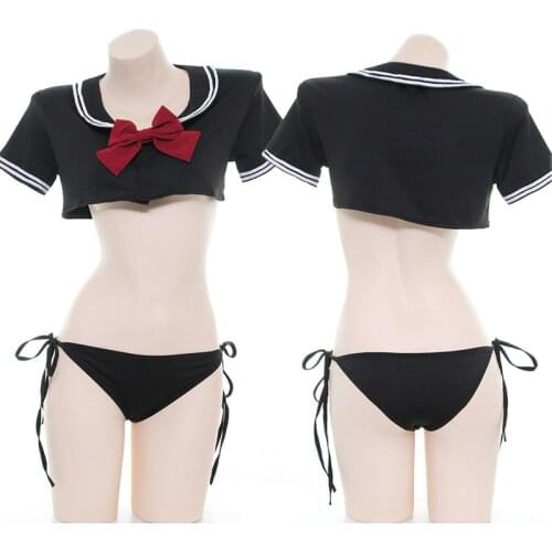 VOOCIEC Lolita Sailor Suit Women Girls Anime Cosplay Costume Japanese Schoolgirl Uniform Outfit Sexy Lingerie Set black