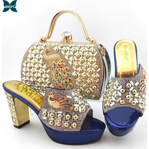 New Arriva Italian Design Phoenix Shape Metal Decoration Style Party Women Shoes and Bag Set With Platform in Royal Blue Color