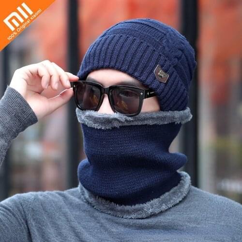Xiaomi Winter Hats Men Fashion Beanie Hat Coral Fleece Winter Cap Men Scarf Caps Set Warm Breathable Knitted Hat Bonnet Beanies