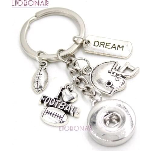 1PC New Arrival 18mm Snap Jewelry Dream Football Key Chain Handbag Charm I love football Snap Keychains KeyRings Sport Gift men