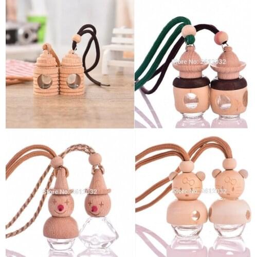 100pcs Lovely Car Air Freshener Perfume Empty Wood Hanging Glass Bottle Decoration for Essential Oils Crystal Auto Ornament