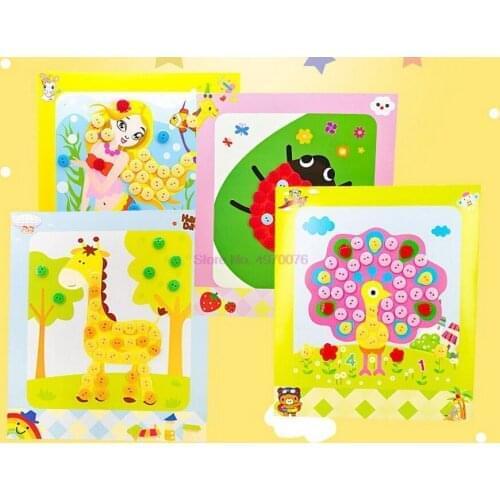 DHL 500pcs Children DIY Button Drawing Toy Educational Picture Handmade Buttons Paste Painting Material Bag