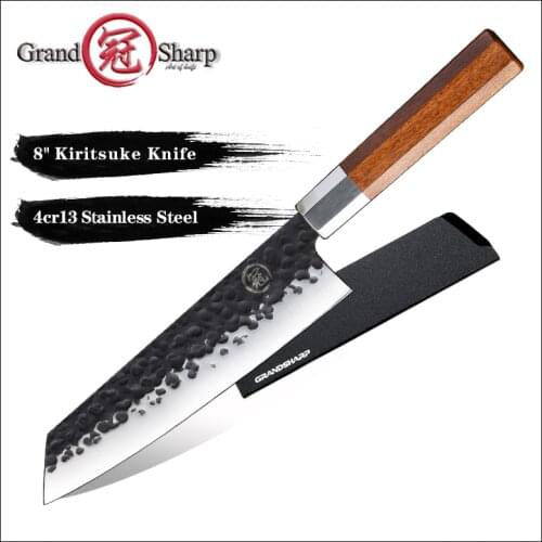 Grandsharp 8 Inch Handmade Chef Knife Japanese Kitchen Knives Kiritsuke PRO Slicing Cooking Tools African Wood Handle Gift Box